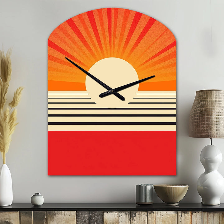 Minimal Geometric Orange Bold Sunset VI - Asymmetric Metal Wall Clock