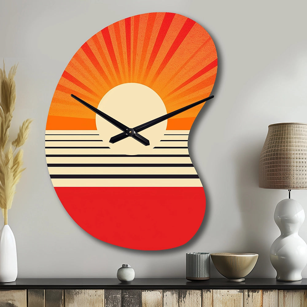 Minimal Geometric Orange Bold Sunset VI - Asymmetric Metal Wall Clock