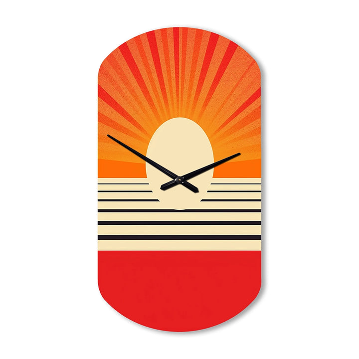 Minimal Geometric Orange Bold Sunset VI - Asymmetric Metal Wall Clock