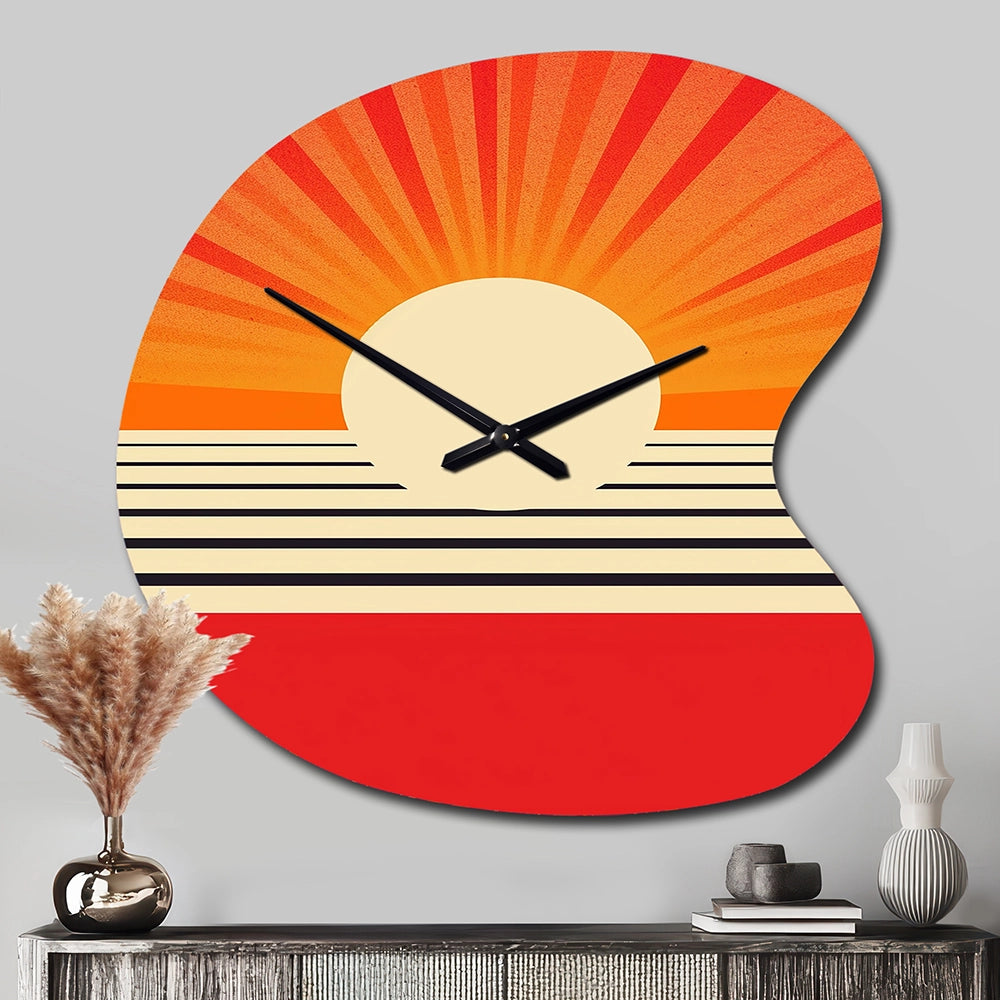 Minimal Geometric Orange Bold Sunset VI - Asymmetric Metal Wall Clock