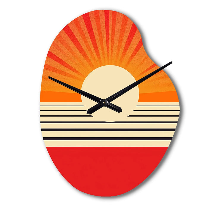 Minimal Geometric Orange Bold Sunset VI - Asymmetric Metal Wall Clock