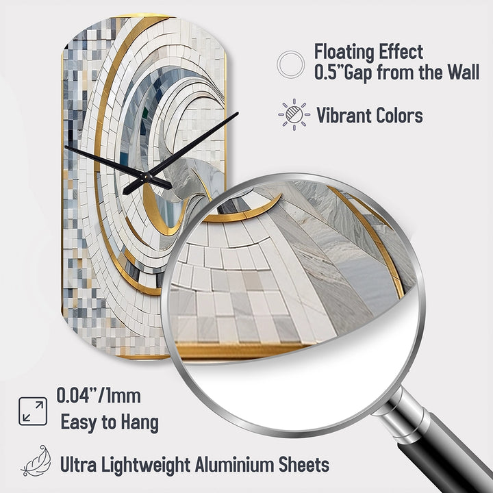Grey and Yellow Mosaic II - Asymmetric Metal Wall Clock