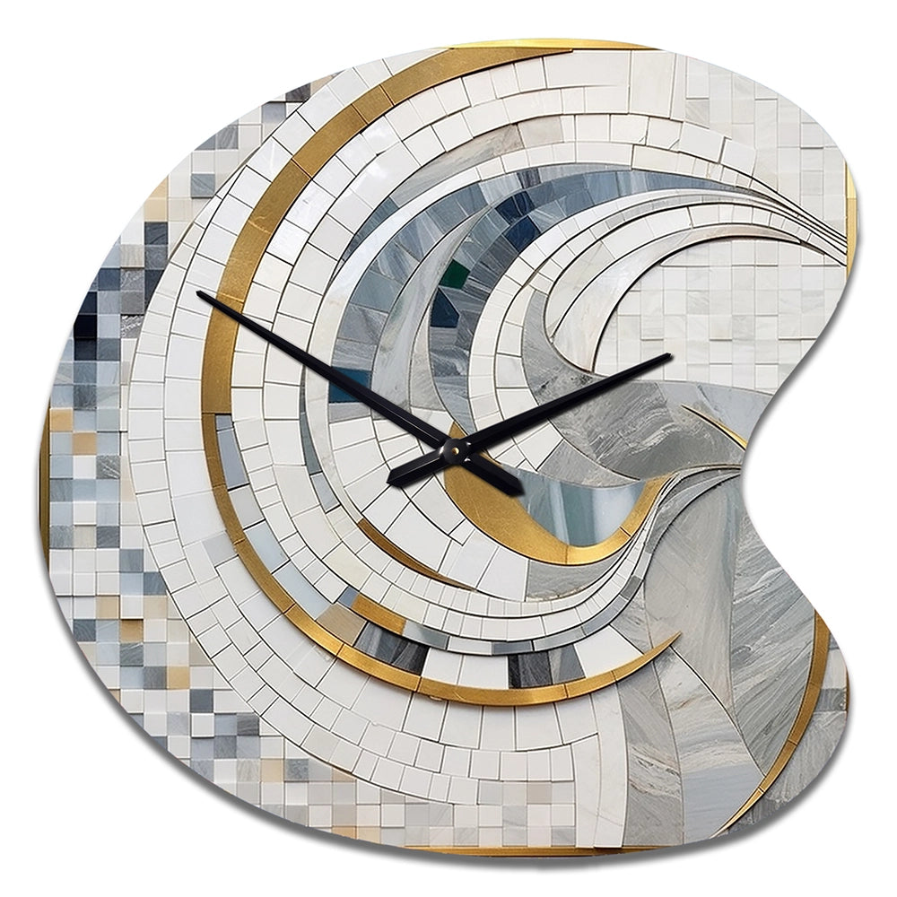 Grey and Yellow Mosaic II - Asymmetric Metal Wall Clock