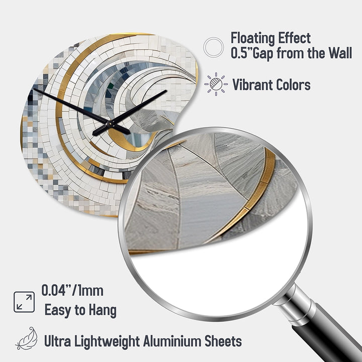 Grey and Yellow Mosaic II - Asymmetric Metal Wall Clock