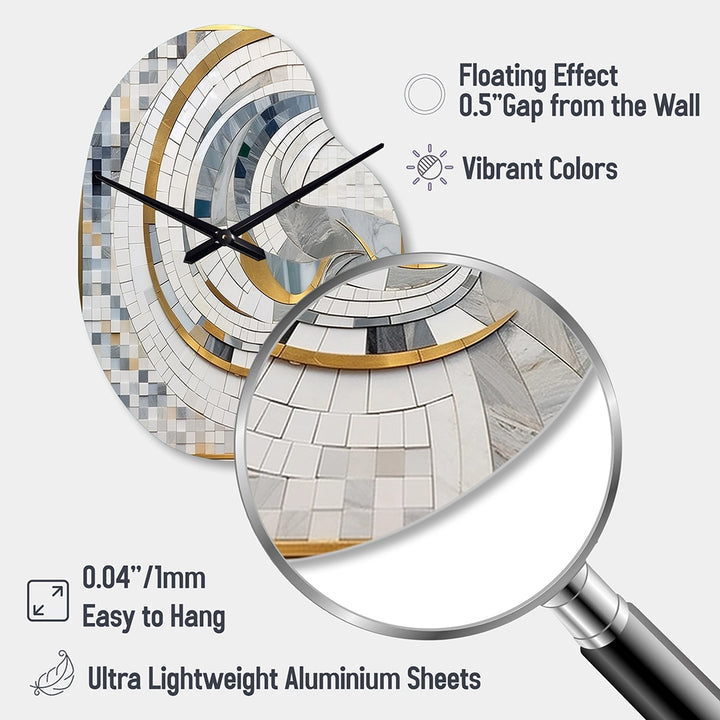 Grey and Yellow Mosaic II - Asymmetric Metal Wall Clock