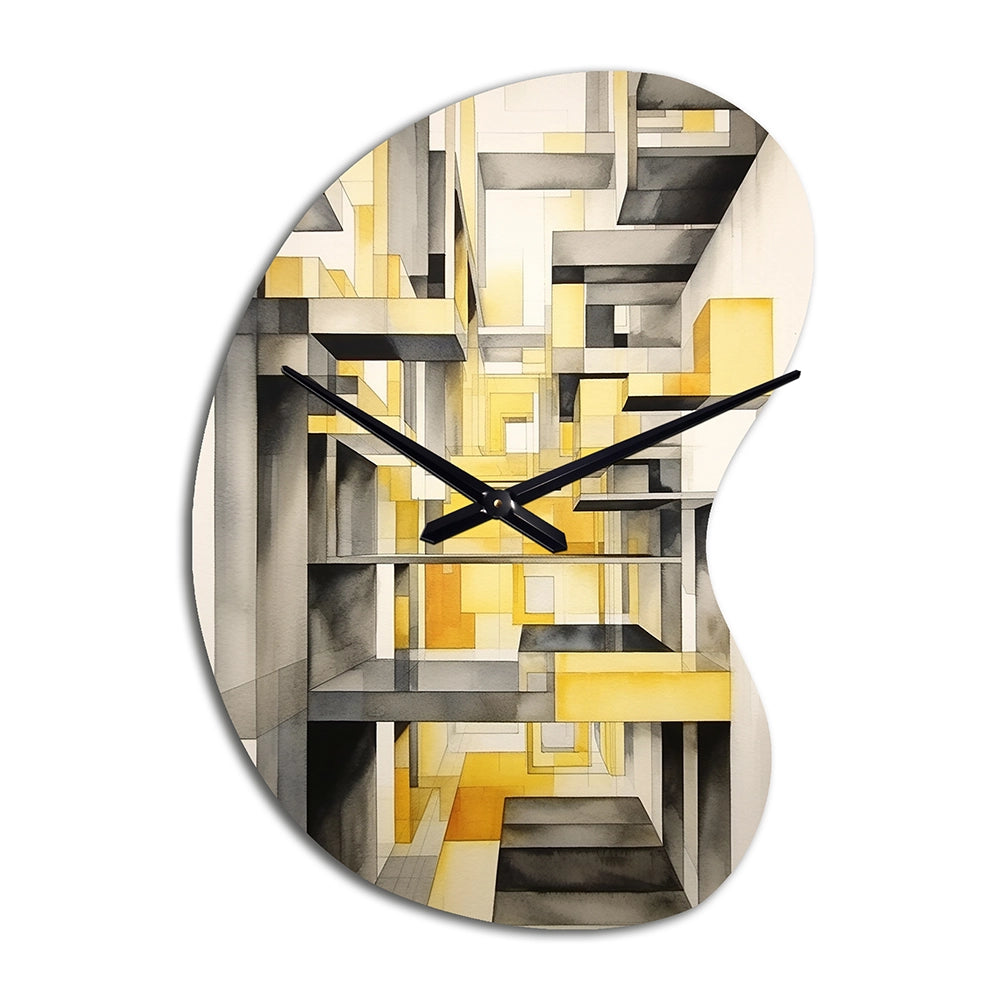 Yellow and Grey Intersecting Realities II - Asymmetric Metal Wall Clock