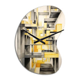 Yellow and Grey Intersecting Realities II - Asymmetric Metal Wall Clock