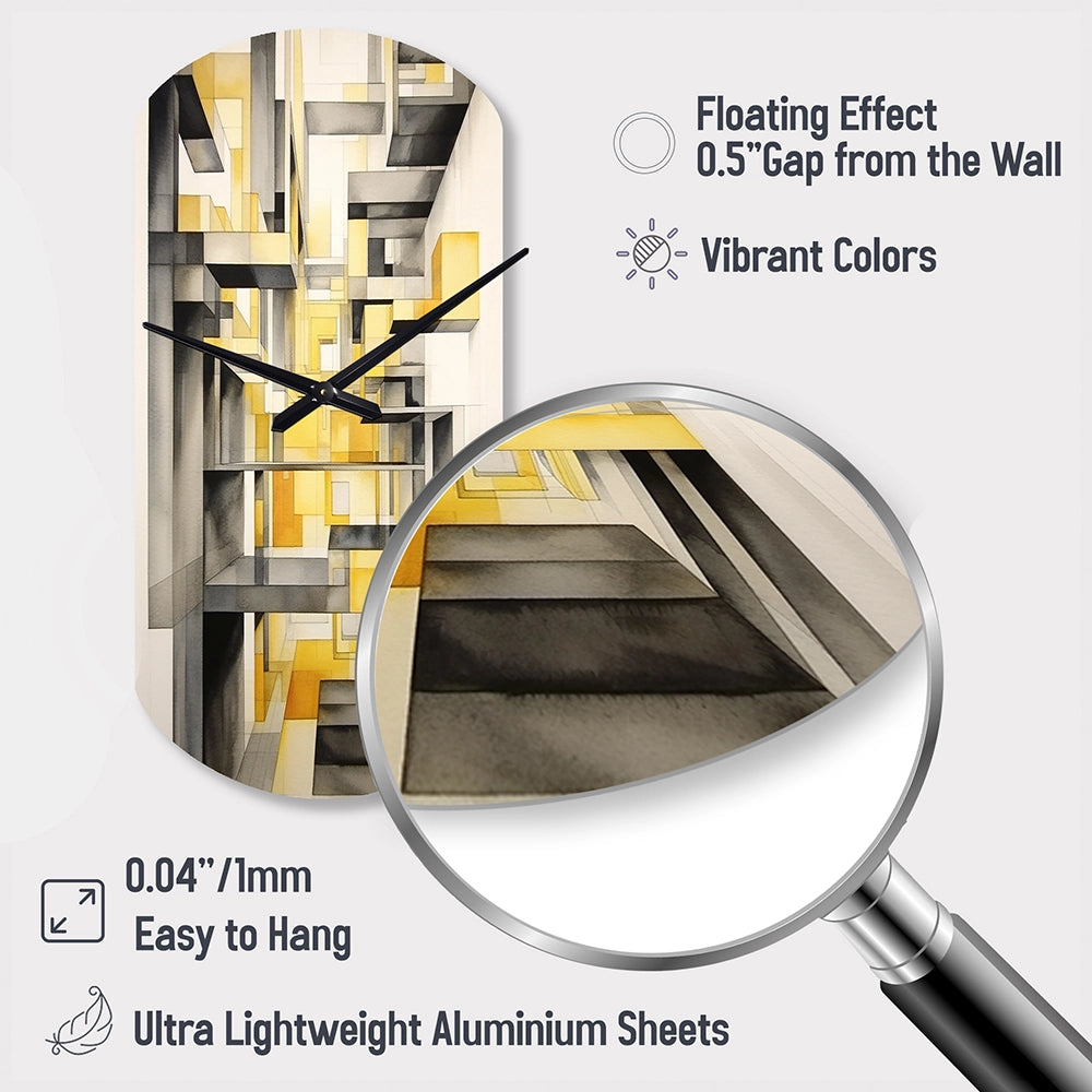 Yellow and Grey Intersecting Realities II - Asymmetric Metal Wall Clock