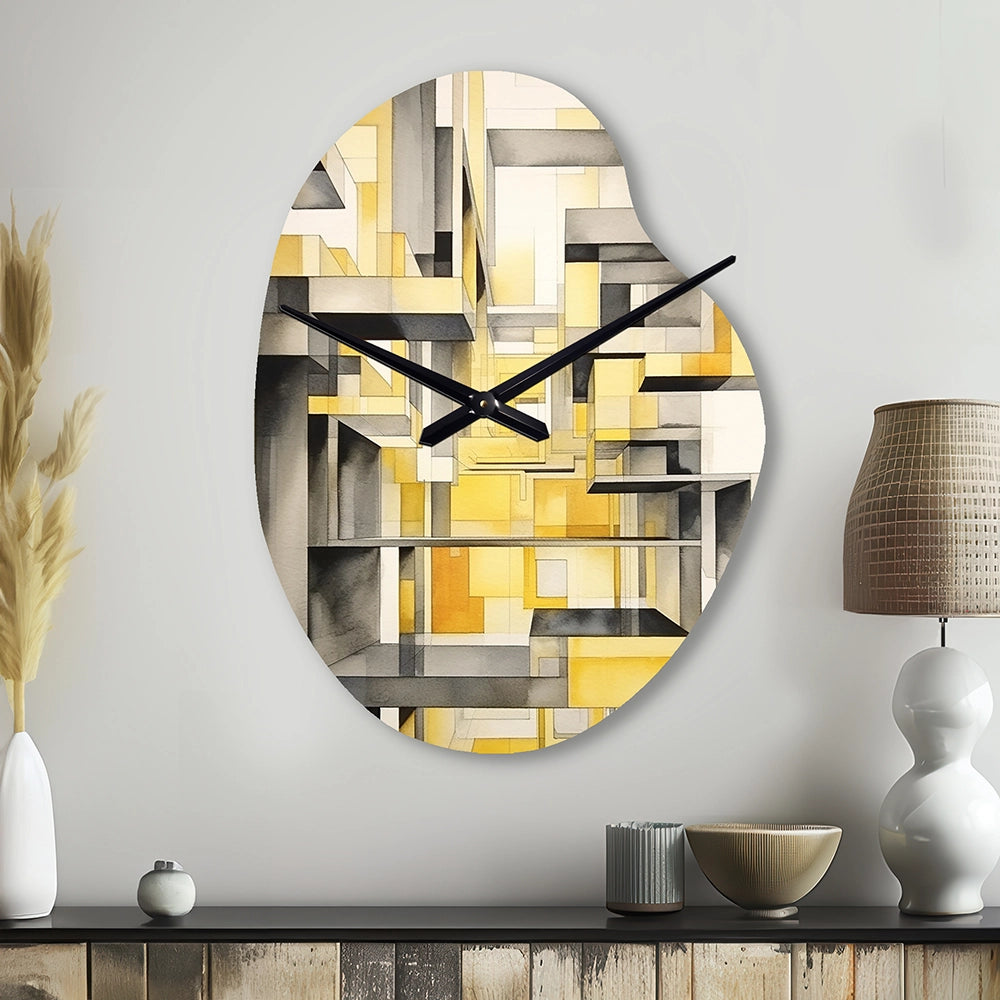 Yellow and Grey Intersecting Realities II - Asymmetric Metal Wall Clock