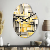 Yellow and Grey Intersecting Realities II - Asymmetric Metal Wall Clock