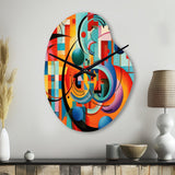 Orange Blue Geometry Unleashed IV - Asymmetric Metal Wall Clock