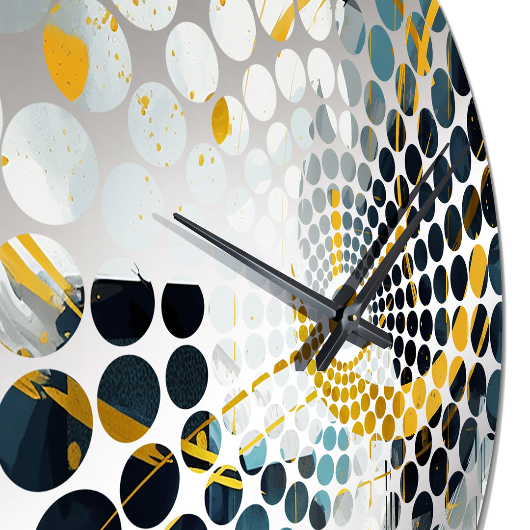Gold Teal Shapes In Harmony - Abstract Metal Wall Clock