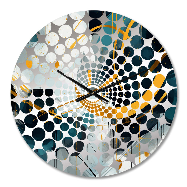 Gold Teal Shapes In Harmony - Abstract Metal Wall Clock