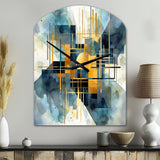 Gold Blue Abstracted Realities - Asymmetric Metal Wall Clock