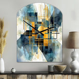 Gold Blue Abstracted Realities - Asymmetric Metal Wall Clock