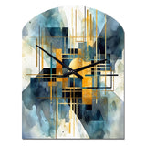 Gold Blue Abstracted Realities - Asymmetric Metal Wall Clock