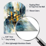 Gold Blue Abstracted Realities - Asymmetric Metal Wall Clock