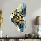 Gold Blue Abstracted Realities - Asymmetric Metal Wall Clock