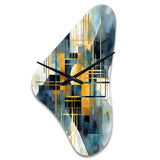 Gold Blue Abstracted Realities - Asymmetric Metal Wall Clock