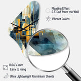 Gold Blue Abstracted Realities - Asymmetric Metal Wall Clock