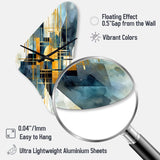 Gold Blue Abstracted Realities - Asymmetric Metal Wall Clock