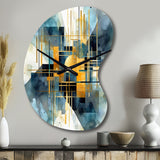 Gold Blue Abstracted Realities - Asymmetric Metal Wall Clock