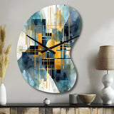 Gold Blue Abstracted Realities - Asymmetric Metal Wall Clock