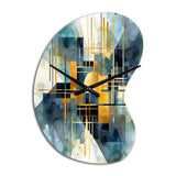 Gold Blue Abstracted Realities - Asymmetric Metal Wall Clock