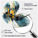 Gold Blue Abstracted Realities - Asymmetric Metal Wall Clock