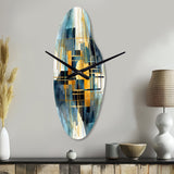Gold Blue Abstracted Realities - Asymmetric Metal Wall Clock