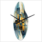 Gold Blue Abstracted Realities - Asymmetric Metal Wall Clock