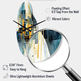 Gold Blue Abstracted Realities - Asymmetric Metal Wall Clock