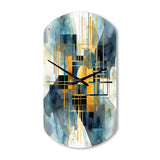Gold Blue Abstracted Realities - Asymmetric Metal Wall Clock