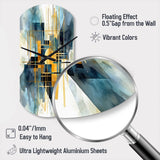 Gold Blue Abstracted Realities - Asymmetric Metal Wall Clock