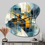Gold Blue Abstracted Realities - Asymmetric Metal Wall Clock