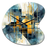 Gold Blue Abstracted Realities - Asymmetric Metal Wall Clock