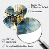 Gold Blue Abstracted Realities - Asymmetric Metal Wall Clock