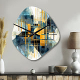 Gold Blue Abstracted Realities - Asymmetric Metal Wall Clock