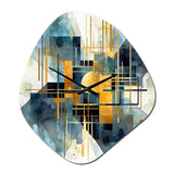 Gold Blue Abstracted Realities - Asymmetric Metal Wall Clock