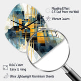 Gold Blue Abstracted Realities - Asymmetric Metal Wall Clock
