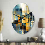 Gold Blue Abstracted Realities - Asymmetric Metal Wall Clock