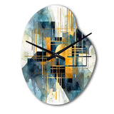 Gold Blue Abstracted Realities - Asymmetric Metal Wall Clock