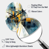 Gold Blue Abstracted Realities - Asymmetric Metal Wall Clock