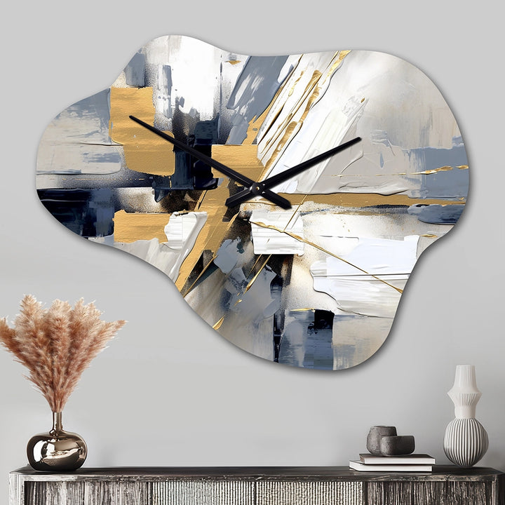 Grey and Gold Transcendent Impressions I - Asymmetric Metal Wall Clock