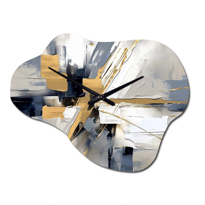 Grey and Gold Transcendent Impressions I - Asymmetric Metal Wall Clock
