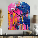 Pink and Blue Explosions Of Color - Asymmetric Metal Wall Clock