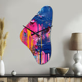 Pink and Blue Explosions Of Color - Asymmetric Metal Wall Clock