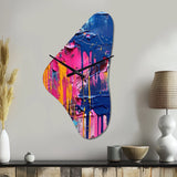 Pink and Blue Explosions Of Color - Asymmetric Metal Wall Clock