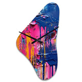 Pink and Blue Explosions Of Color - Asymmetric Metal Wall Clock