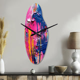 Pink and Blue Explosions Of Color - Asymmetric Metal Wall Clock